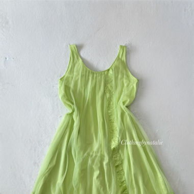 Vintage Green Chiffon Nightgown (M)