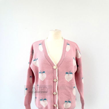 Oversized Peach Cardigan mit Perlmutt Knöpfen