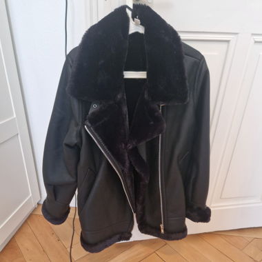 Jacke Lederimitat gefüttert schwarz Gr XXL Mango