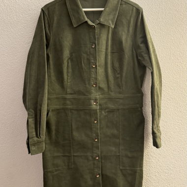 Vestito-camicia in corduroy verde in cotone