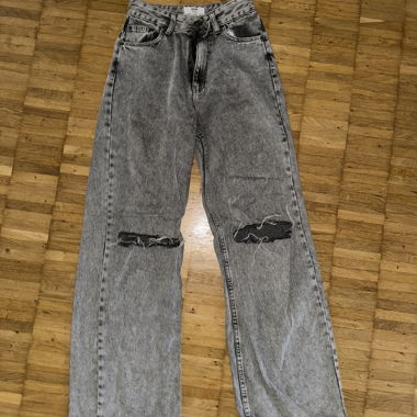 BERSHKA - Denim - Pantalon à jambe large
