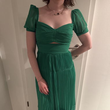 Self-Portrait Lace-trimmed Pleated Chiffon Dress