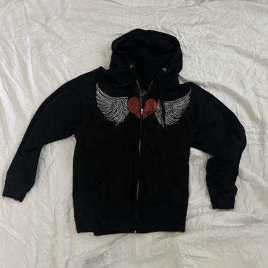 Whathappenedtogod hoodie zippé rare à strass et cœur ailé