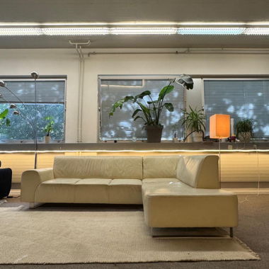 Ecksofa aus Echtleder mit longchair creme