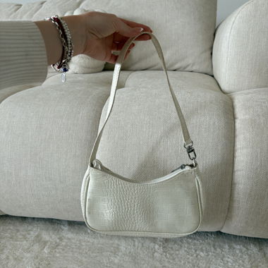 Borsa a tracolla bianca con goffratura effetto coccodillo