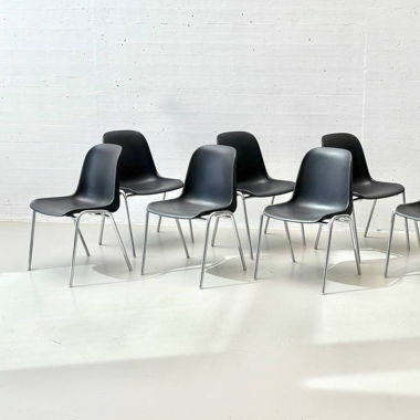 4-Piece Set of Black Stackable Chairs, Italy