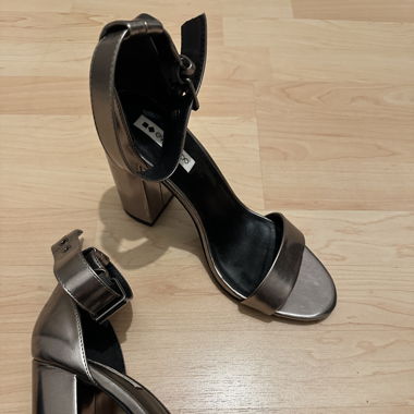 Metallic grey high-heeled sandals