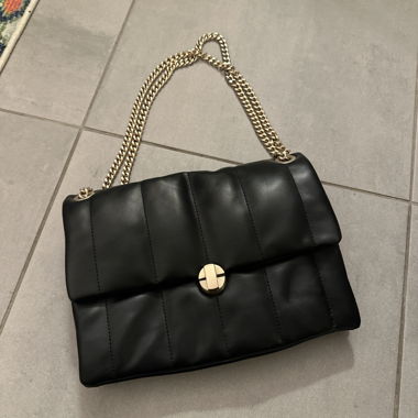 Black Quilted Shoulder Bag with Chain Strap
