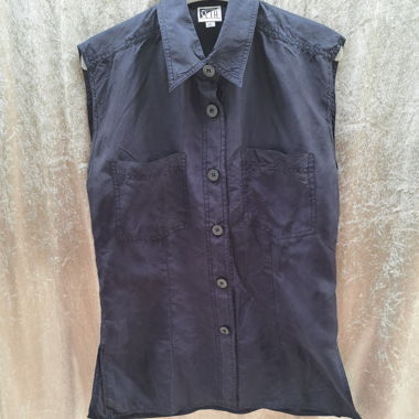Navy Blue Silk Sleeveless Blouse
