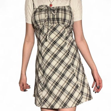 Cream and black plaid mini dress size m