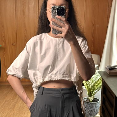 White crop top with cinched detail