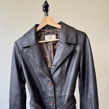 Vintage Italian Brown Leather Trench Coat, size S 