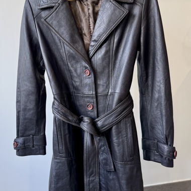Vintage Italian Brown Leather Trench Coat, size S 