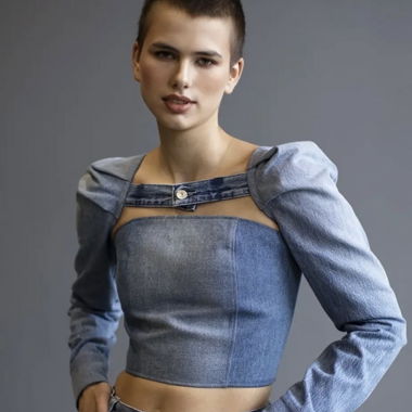 Denim Top With Statement Sleeves