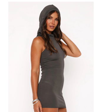 White Fox Hooded Mini Dress