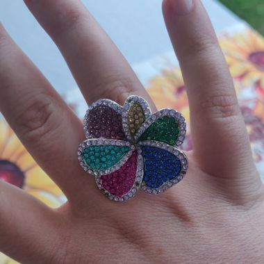 Bague fleurs en cristaux multicolore 