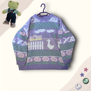 Lila Pullover mit Gänsen