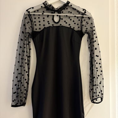 Black Fitted Dress with Polka Dot Tulle Sleeves