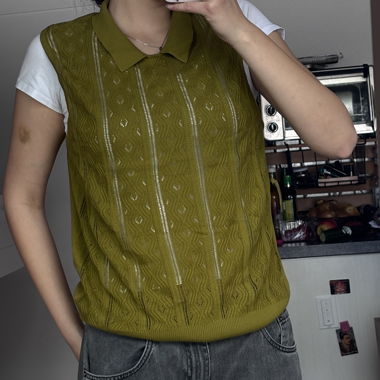 Green knitted polo top