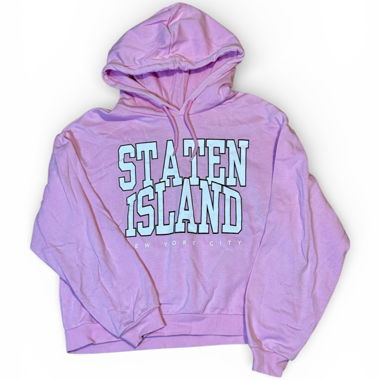 Pink hoodie with Staten Island print