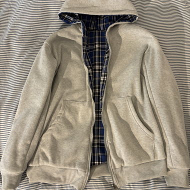 Hooded jacket with check lining