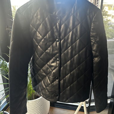 Faux Leather Jacket with Waffle Texture