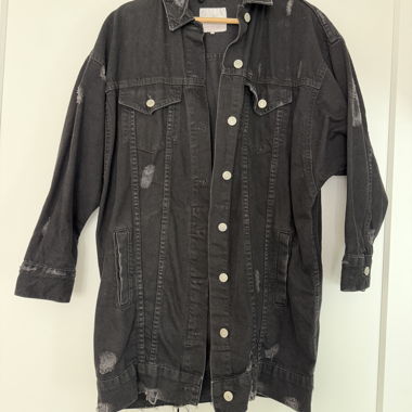Veste en jean oversize noire effet usé