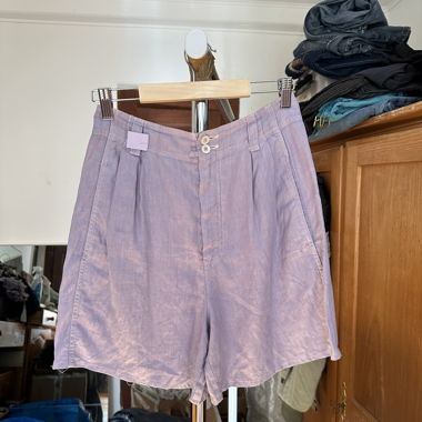 Vintage lilac linen shorts with high waist