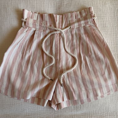 Short taille haute rayé rose pastel et beige 