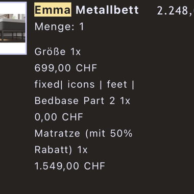 Matelas Emma acheté pour 750.-