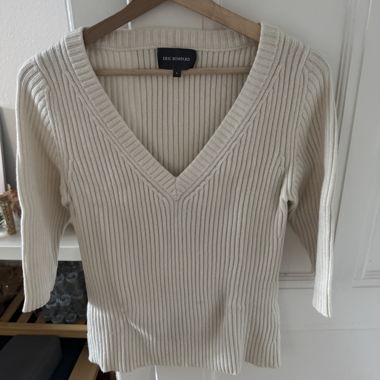 Pull col V côtelé ERIC BOMPARD crème L