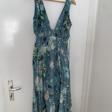backless blue/green and floral dress from H&M