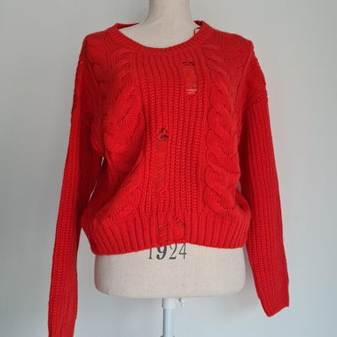 Tally Weijl Knit Sweater Red Destroyed Look