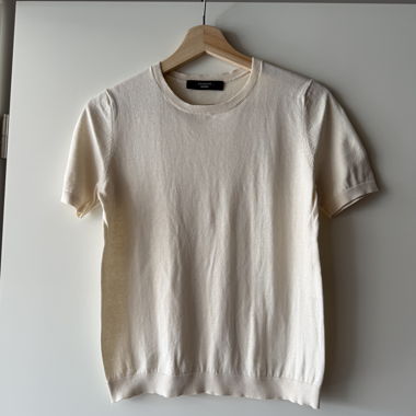 Beige short-sleeve knit top