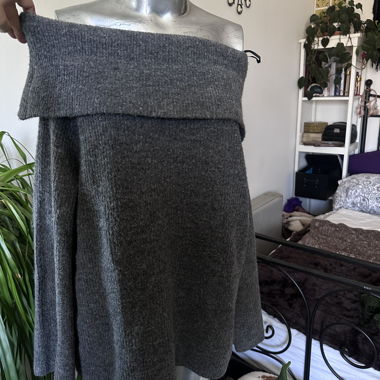 Grey Off-Shoulder Knit Sweater