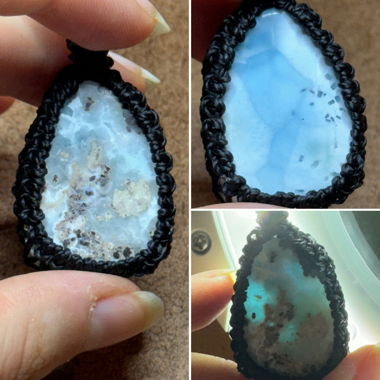 Makramee Kettenanhänger mit Larimar Edelstein