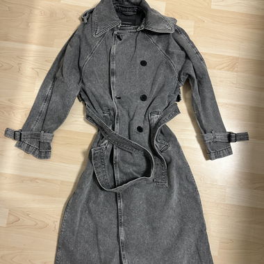 Grey denim trench coat from Stradivarius