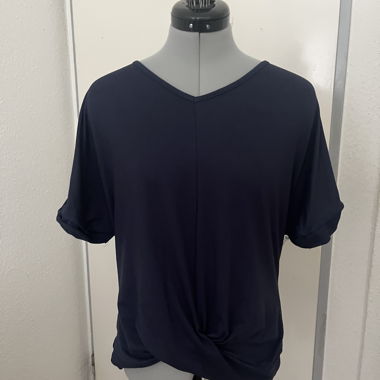 Navy Blue Draped Short Sleeve Top