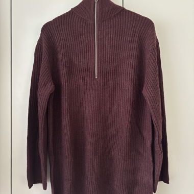 Maglione in maglia bordeaux con mezza cerniera