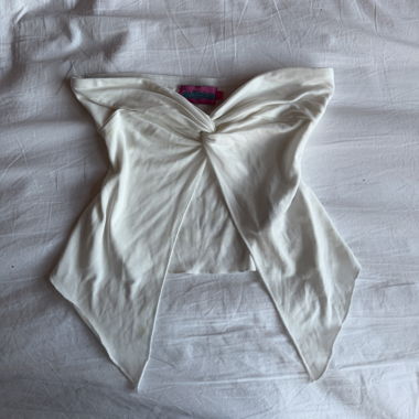 edikted white strapless crop top with knot front