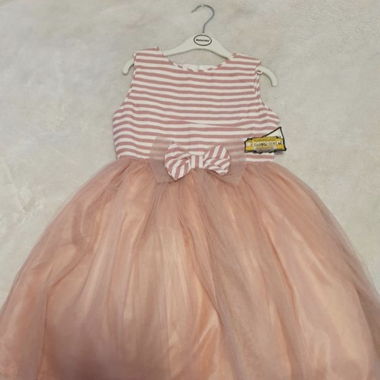 Robe de fête fille rose rayée, avec noeud - neuve