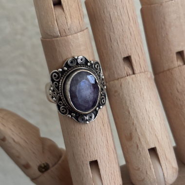 Amethyst boho style silver-coloured ring 