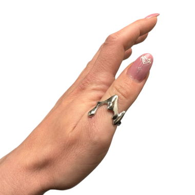 Liquid Silver Statement Ring Y2K