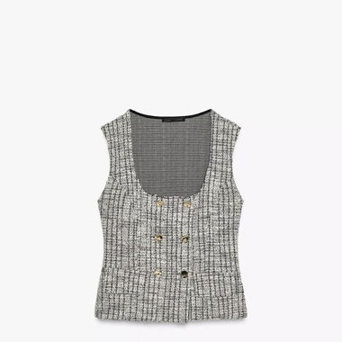 Zara Jacquard Top with Buttons