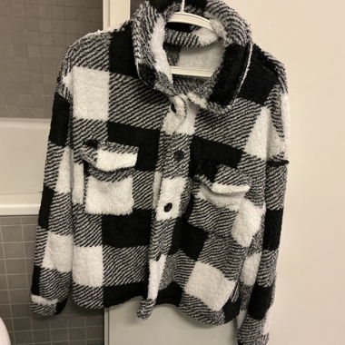 Checked Teddy Jacket Black-White