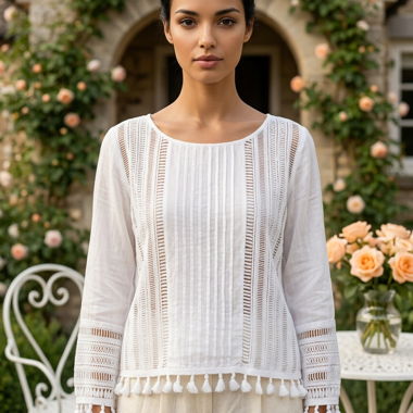 Blouse blanche à franges