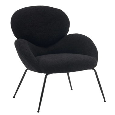 Poltrona lounge nera in tessuto velluto teddy