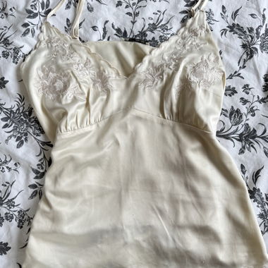 Butter yellow slip top with embroidered flowers