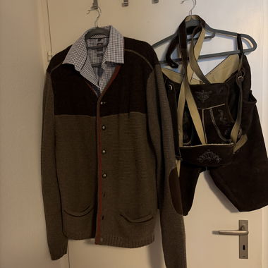 Traditional Knit Jacket with Shirt and Leather Lederhosen