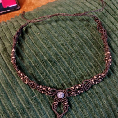 Schwarze Macrame Halskette mit Lapis Handgemacht